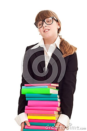 Girl with stack color books Stock Photo