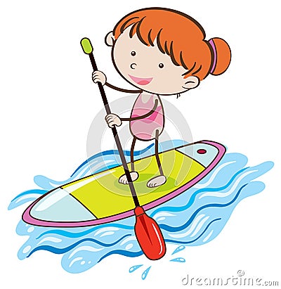 Girl with Stand Up Paddle Board Vector Illustration