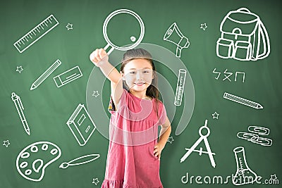 girl standing against chalkboard and education concept Stock Photo