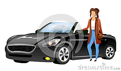 Girl standing by car flat color vector faceless character Vector Illustration