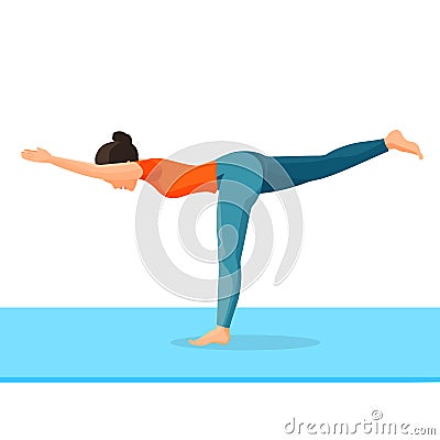 Girl standing on one leg and dragging another backward, hands forward Vector Illustration