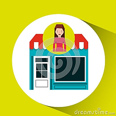 Girl standing store shopping gift buying Vector Illustration