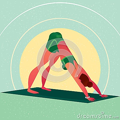 Girl standing in Yoga Downward-Facing Dog Pose Vector Illustration
