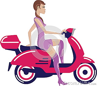 Girl stopped on Scooter Vector art Vector Illustration