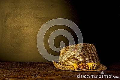 Girl straw hat spring card Stock Photo