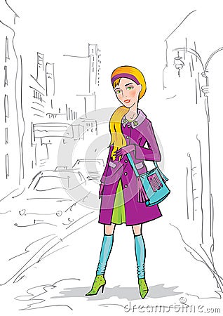 Girl on the street Vector Illustration