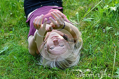 Girl stretches her hands Stock Photo