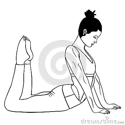 Girl stretching back muscles. yoga, fitness, exercise, model, relax, training, athlete, weight, elegant, pose, human, illustration Stock Photo