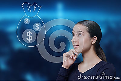 Girl student dreaming about receiving monetary reward, scholarship Stock Photo