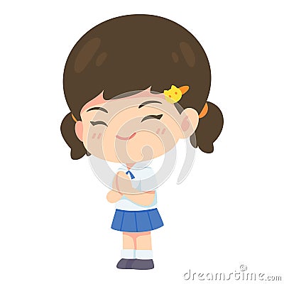 Girl student in pay respect post Cartoon Illustration