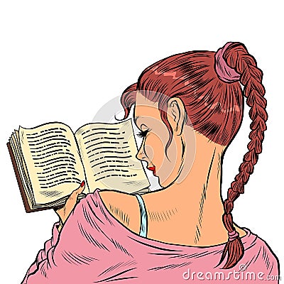 Girl student reading a book Vector Illustration