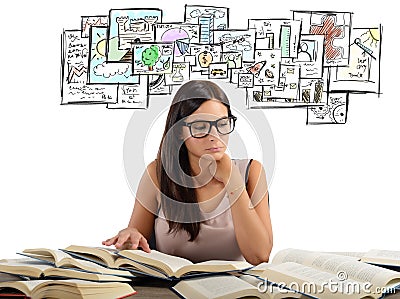 Girl studying academic subjects Stock Photo