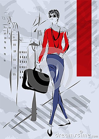 The girl in style of the sixtieth Vector Illustration