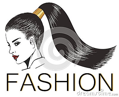 Girl with stylish shiny ponytail Vector Illustration