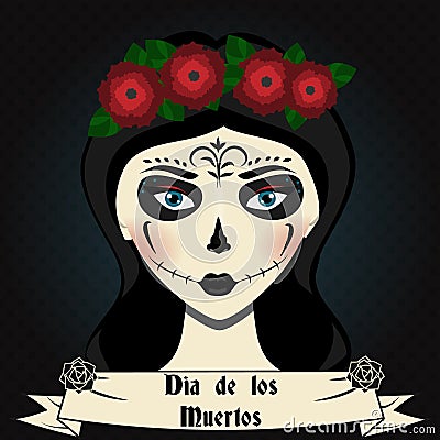 Girl with sugar skull calavera make up. Mexican day of dead vector illustration Vector Illustration