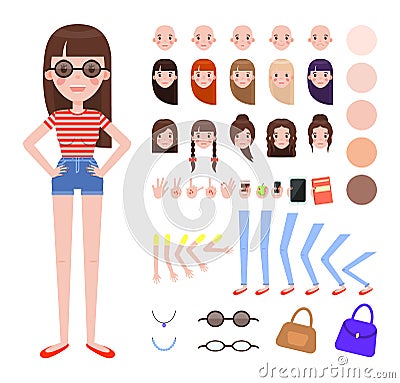 Girl in Summer Outfit and Sunglasses Constructor Vector Illustration