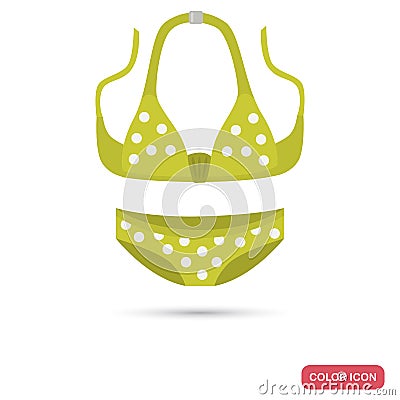 Girl summer swimsuit color flat icon for web and mobile design Vector Illustration