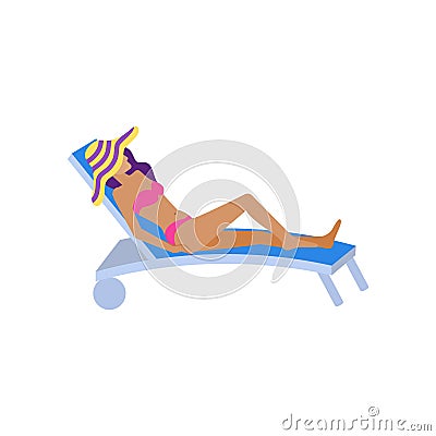 Girl sunbathing on beach flat character Vector Illustration