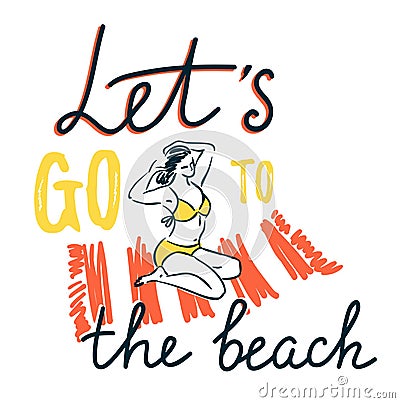 Girl sunbathing on a beach mat on the sea and comb the hair - Summer vacation concept. Vector Illustration