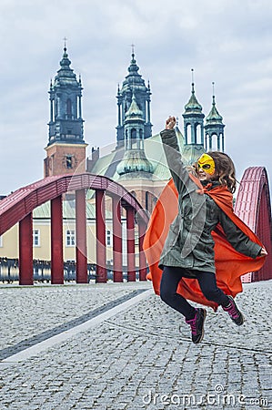 Girl in superhero costume Stock Photo