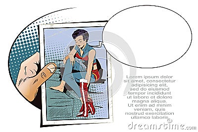 Girl in superhero costume undresses. Stock illustration. Vector Illustration