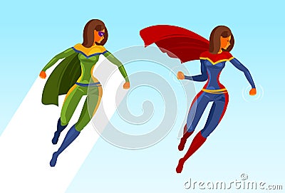 Girl superhero or Superwoman in flight. Cartoon vector illustration Vector Illustration