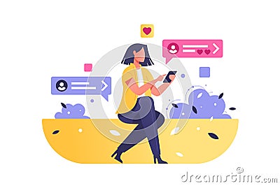 Girl surfing internet on modern smartphone Vector Illustration