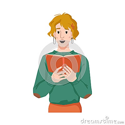 Girl surprised by reading, woman feel with book Vector Illustration