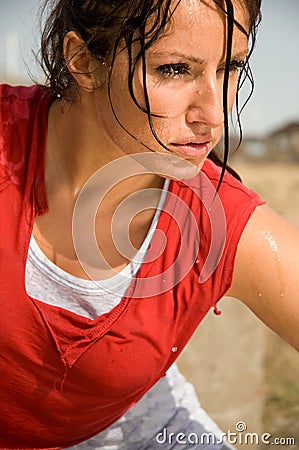 Girl sweating after workout Stock Photo