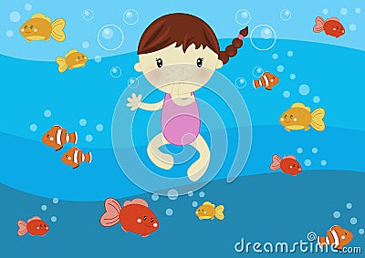 Girl swimming in the ocean Vector Illustration