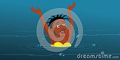 Girl swimming in panic Vector Illustration