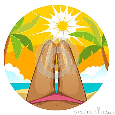 The girl in the swimsuit, slender female legs on the beach background Vector Illustration