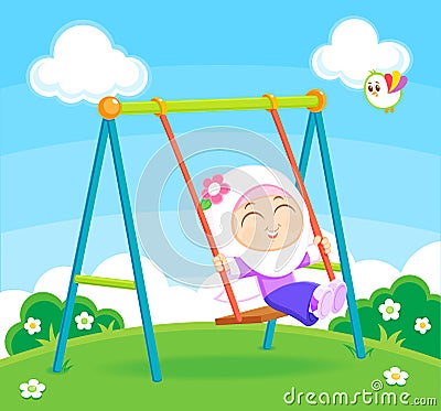 Girl on the Swing Vector Illustration