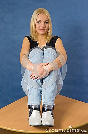 Girl on table Stock Photo