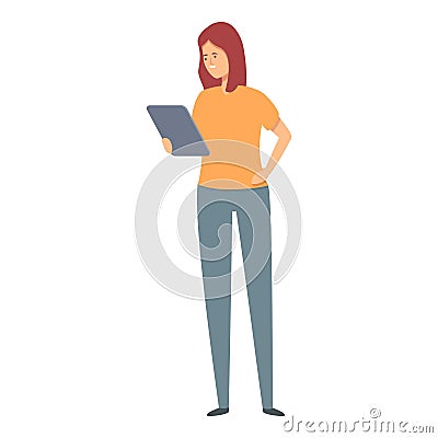 Girl tablet online work icon cartoon vector. Internet education Vector Illustration
