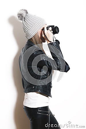 Girl take selfie Stock Photo