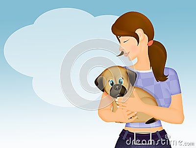 Girl takes care of the dog Stock Photo
