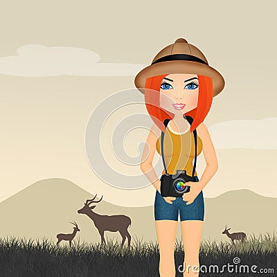 Girl takes photographs at the safari Stock Photo