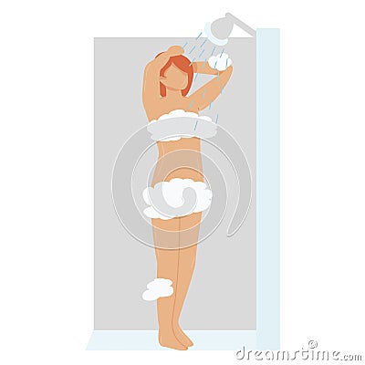 Girl takes a shower on a white background. vector flat. rest and hygiene. Stock Photo