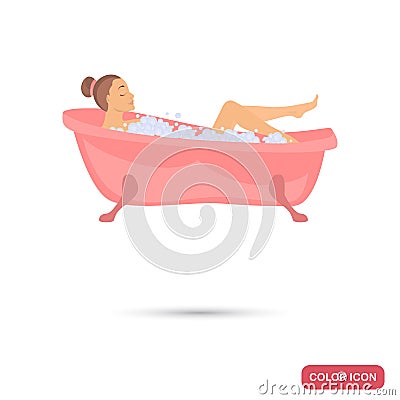 Girl taking a bath color flat icon for web and mobile design Vector Illustration