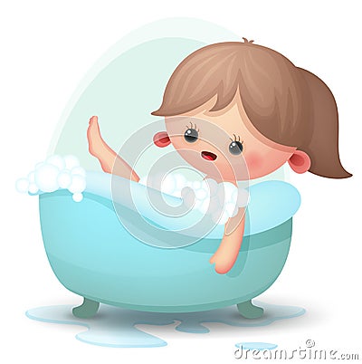 Girl taking a bath Vector Illustration
