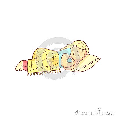 Girl Taking A Nap In Bed Vector Illustration