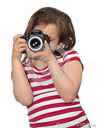 Girl taking a picture with a professional camera Stock Photo