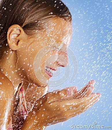 Girl Taking a Shower Stock Photo
