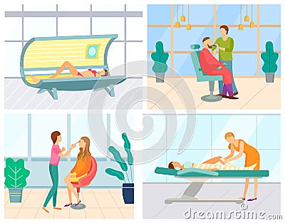 Beauty and Cosmetology Procedures and Makeup Vector Illustration