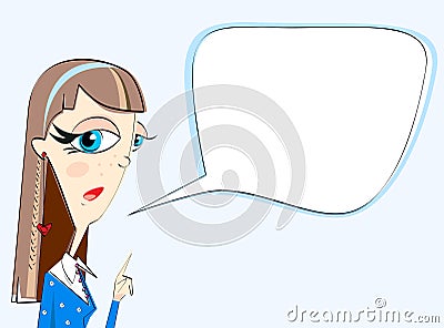 Girl teacher explaining subject in bubble isolated on light horizontal background Vector Illustration