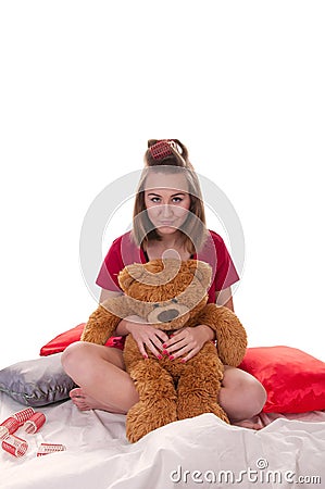 Girl with teddy bear Stock Photo