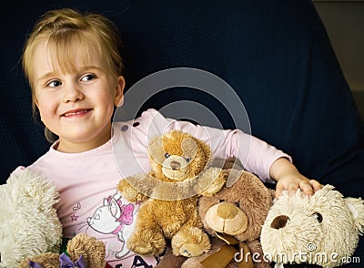 Girl with teddy bears Stock Photo