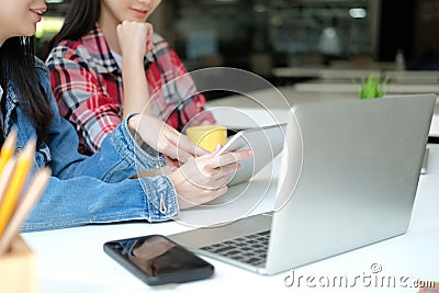 Girl teenager college high school student studying with tablet computer Stock Photo