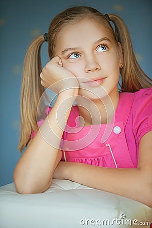 Girl-teenager looking up Stock Photo